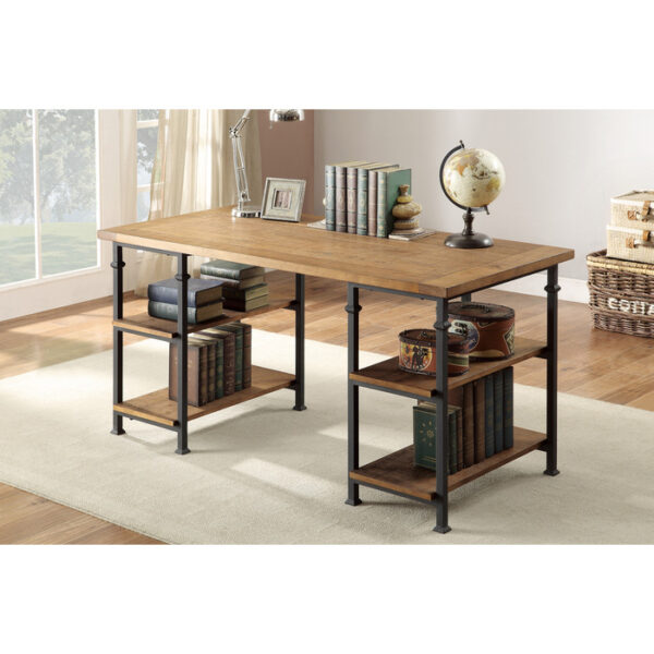 Rustic poplar finish and Rustic black metal Factory Collection Writing Desk by homelegance 12