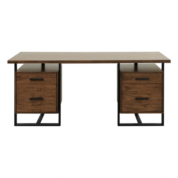 Walnut finish and rustic black metal Sedley Collection Desk With Two Cabinets  by homelegance 8