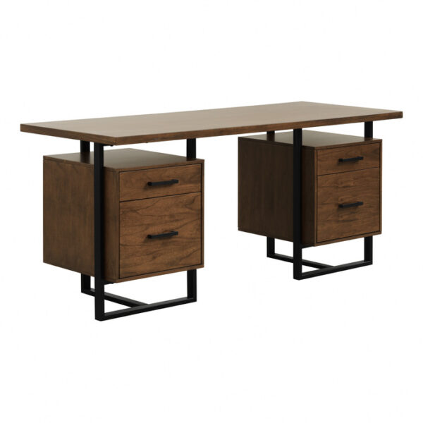 Walnut finish and rustic black metal Sedley Collection Desk With Two Cabinets  by homelegance 9