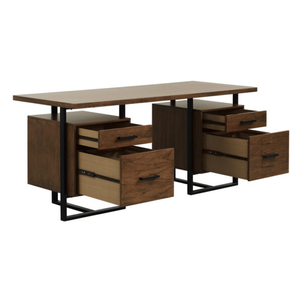Walnut finish and rustic black metal Sedley Collection Desk With Two Cabinets  by homelegance 10
