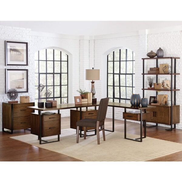 Walnut finish and rustic black metal Sedley Collection Desk With Two Cabinets  by homelegance 11