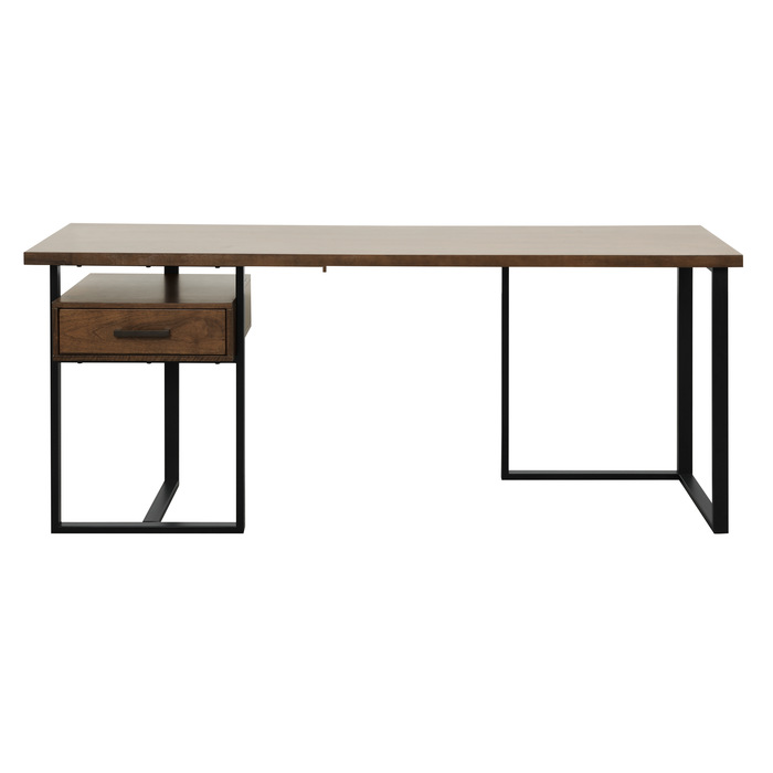 Walnut finish and rustic black metal finish Return Desk with one Cabinet Collection Writing Desk by homelegance