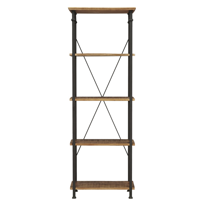 Rustic poplar finish and rustic black metal finish Factory Collection Bookshelf By homelegnace