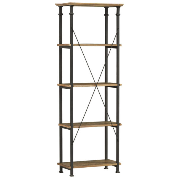Rustic poplar finish and rustic black metal finish Factory Collection Bookshelf By homelegnace 13