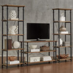 Rustic poplar finish and rustic black metal finish Factory Collection Bookshelf By homelegnace Storage Furniture Mobilia Cleopatra 24 Rustic poplar finish and rustic black metal finish Factory Collection Bookshelf By homelegnace 24