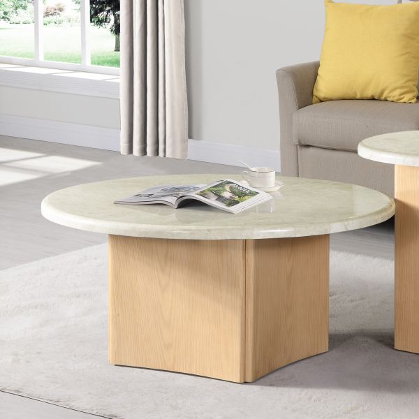 Oak Finish Qwin End Table W/Marble Top LV03005 By ACME