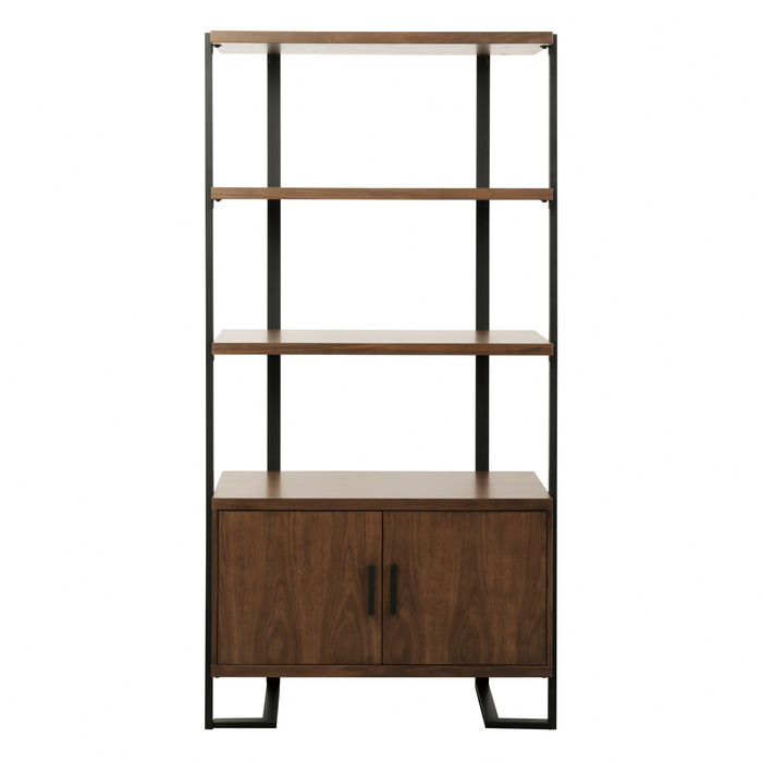 Walnut finish and rustic black metal finish Sedley Collection Bookshelf By homelegnace