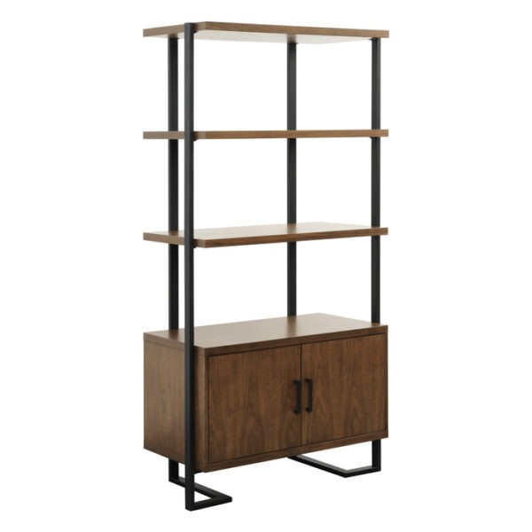 Walnut finish and rustic black metal finish Sedley Collection Bookshelf By homelegnace 9