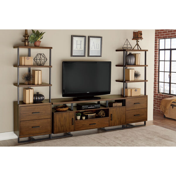 Walnut finish and rustic black metal finish Sedley Collection Bookcase By homelegnace 7