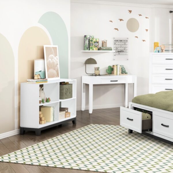 2-tone finish (White and Metallic gray) 4 Shelves Garretson Collection Bookcase By homelegnace 11