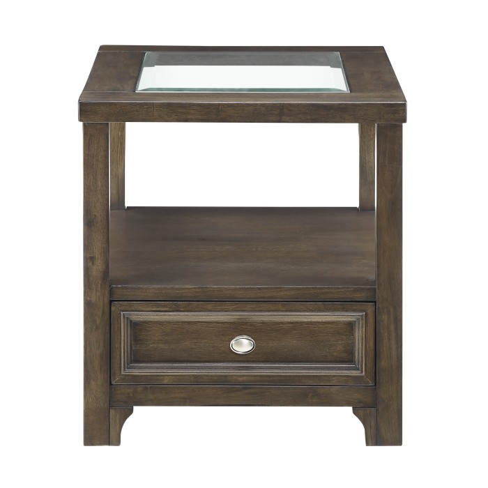 Charcoal brown Auburn Collection Glass top End table With Drawer By homelegance