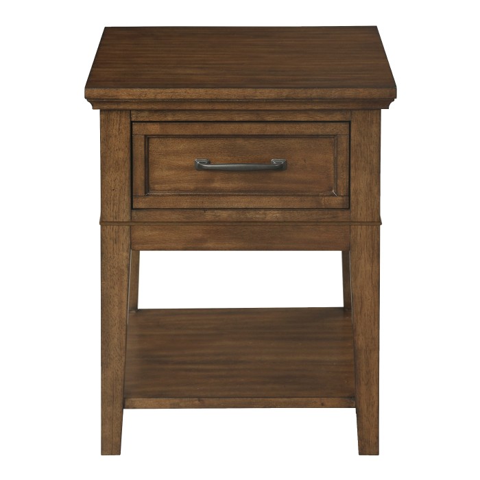 Walnut Whitley Collection Glass top End table With Drawer By homelegance