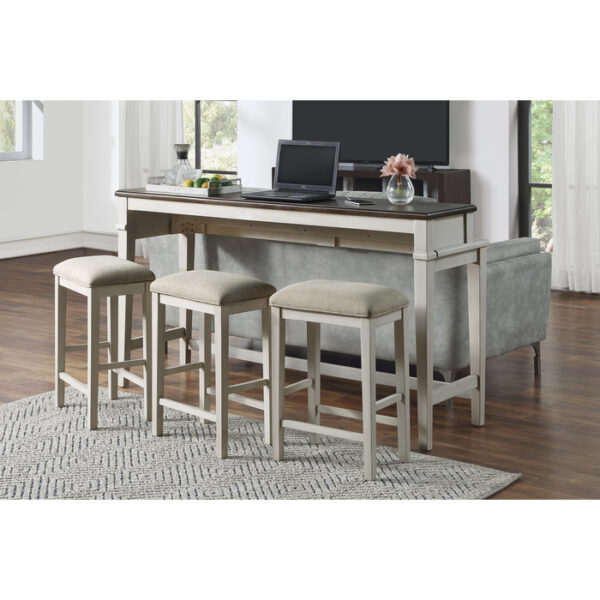 Brown and antique white Enfield Collection 4 PC Console+3 Stools Set By Homelegance 17