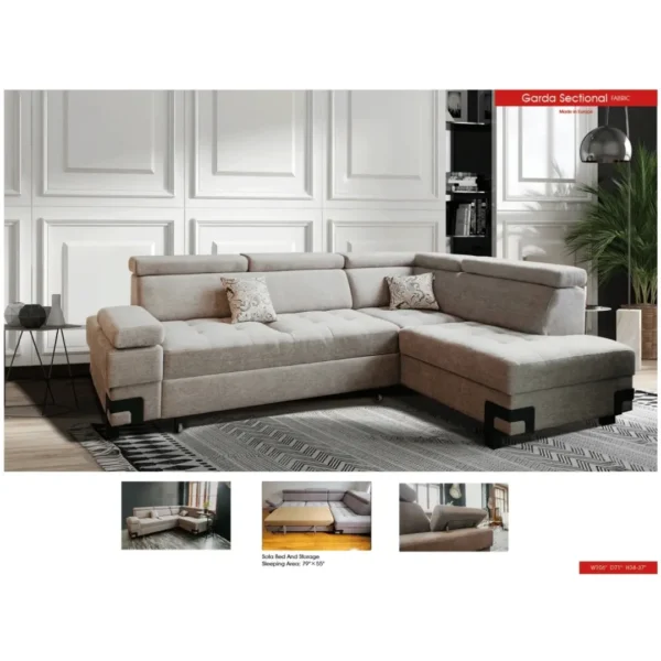 Light Gray Fabric Garda Sectional w/ Bed and Storage by ESF Furniture