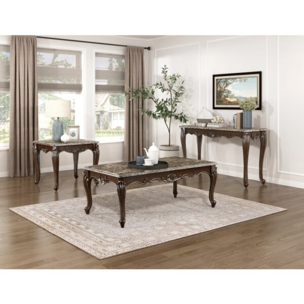 Faux wood cherry finish with gold tipping Balthasar Collection Sofa Table By Homelegance 8