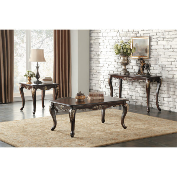 Dark cherry finish with gold tipping Croydon Collection Sofa Table By Homelegance 7