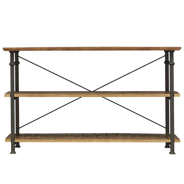 2-tone finish: rustic poplar finish and rustic black metal finish Factory Collection Sofa Table By Homelegance
