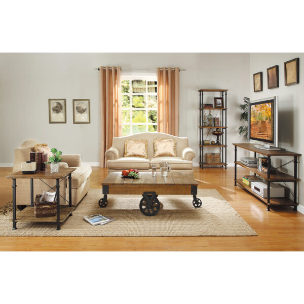 2-tone finish: rustic poplar finish and rustic black metal finish Factory Collection Sofa Table By Homelegance 12