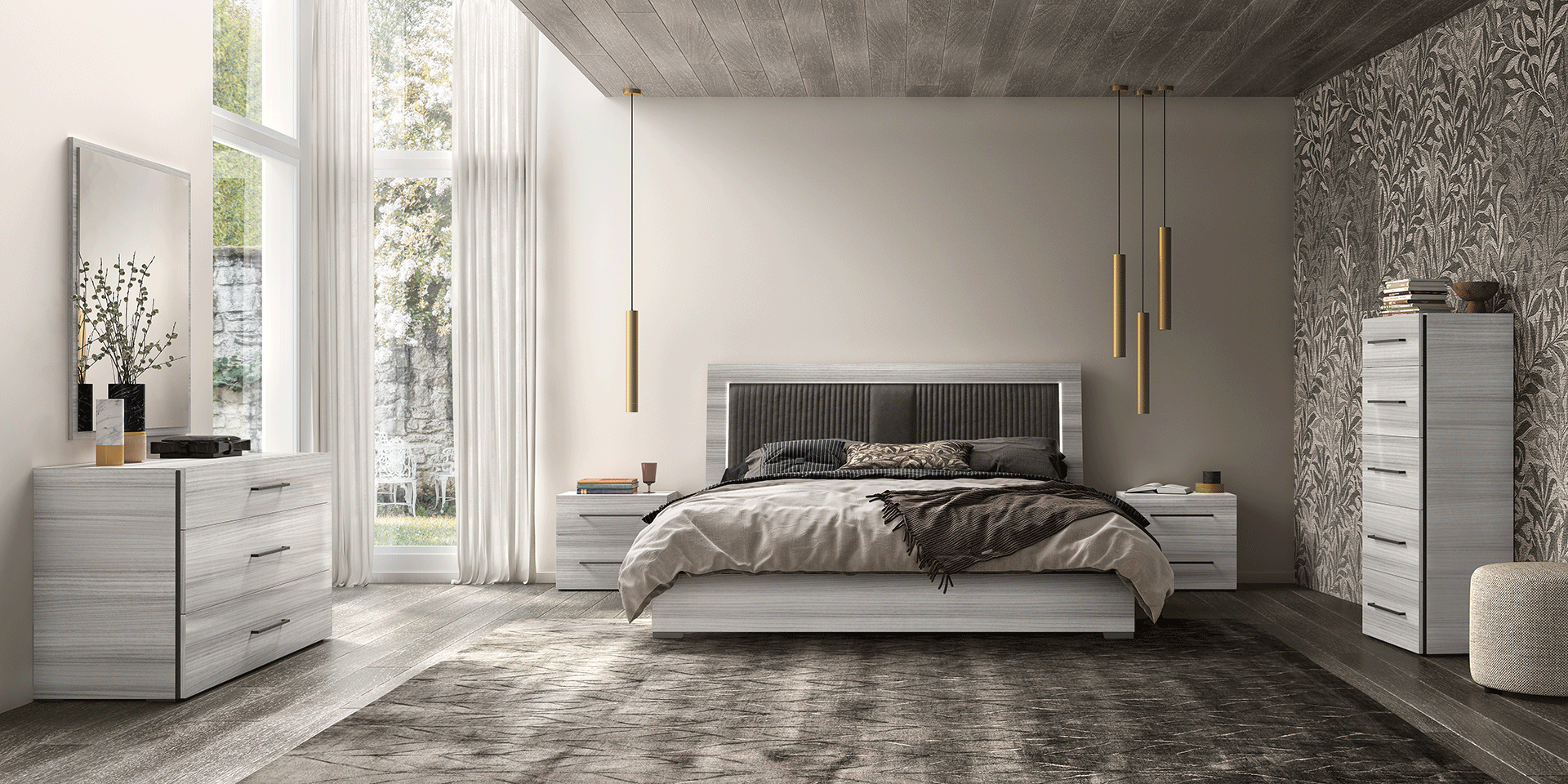 Gray Mia Bedroom w/ Light p13336 By ESF Furniture