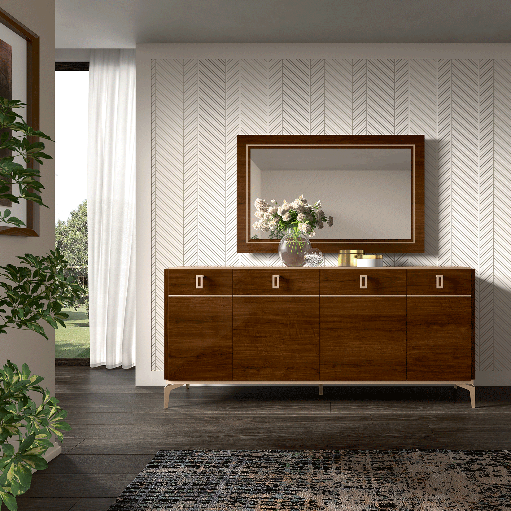 Tobacco Walnut Eva 4 Door Buffet p13585 By ESF Furniture