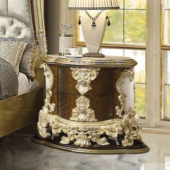 Antique Gold & Hand Painted Brown Finish Nightstand