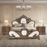 Cream Fabric Devany Bed By ACME Luxury Beds Mobilia Cleopatra 11 Cream Fabric Devany Bed By ACME 11