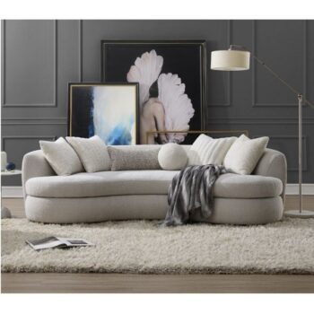 Beige Boucle Sofa With 6 Pillows