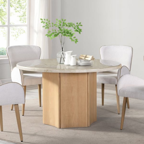 Oak Qwin Round Dining Table W/Marble Top DN02875 By ACME