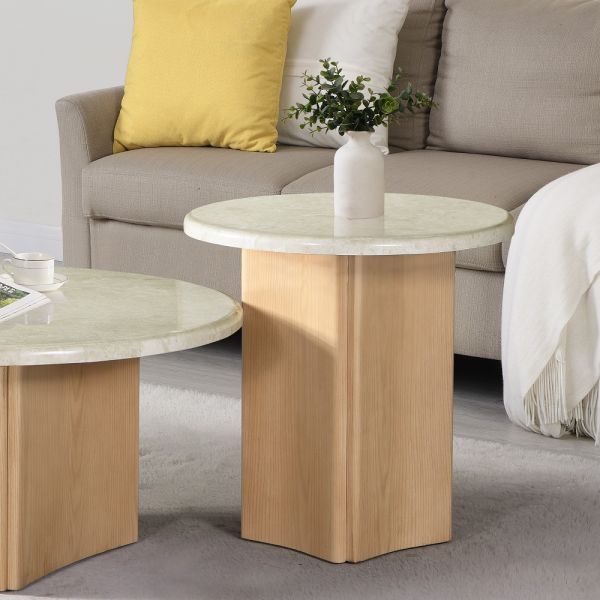 Oak Qwin Coffee Table W/Marble Top LV03006 By ACME