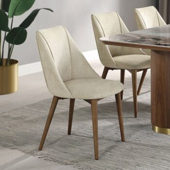 Beige Fabric & Walnut Finish Side Chair