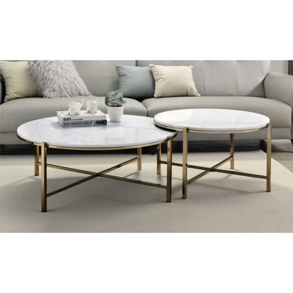 Zaidee Nesting Table Set with Natural Marble Top LV02797 By ACME