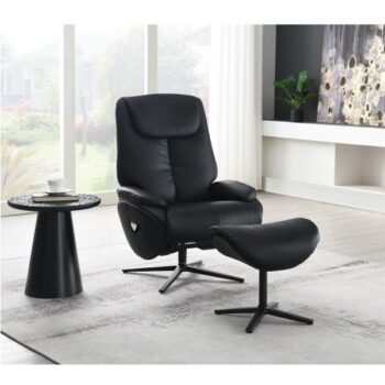 Black Leather Motion Accent Chair with Ottoman