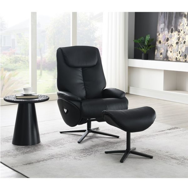 Black Leather Labonita Motion Accent Chair W/Swivel & Ottoman AC02992 By ACME