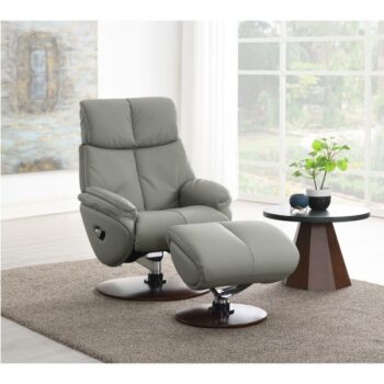 Gray Leather Motion Accent Chair With Swivel & Ottoman