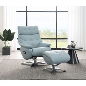 Babyblue Leather Motion Accent Chair with Ottoman