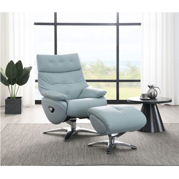 Babyblue Leather Janella Motion Accent Chair W/Swivel & Ottoman AC02990 By ACME