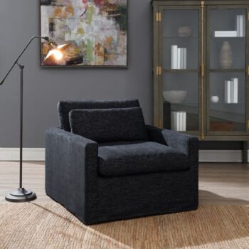 Dark Gray Fabric Swivel Chair with Pillow