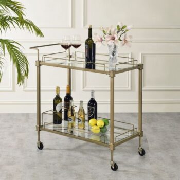 Mirrored & Antique Brass Finish Serving Cart