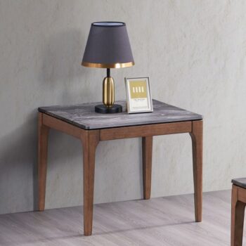 Engineered Stone Top & Walnut Finish End Table