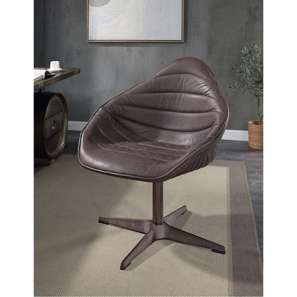 Ebony Leather Pipino Accent Chair W/Swivel AC02582 By ACME