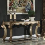 Vendome Sofa Table in Gold Patina Finish 83002B By ACME Sofa Tables Mobilia Cleopatra 7 Vendome Sofa Table in Gold Patina Finish 83002B By ACME 7