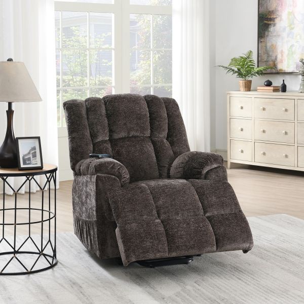 Brown Chenille Pacay Power Recliner W/Lift & Heating & Massage LV02998 By ACME