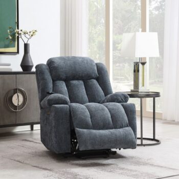 Blue Chenille Power Recliner With Lift & Heating & Massage
