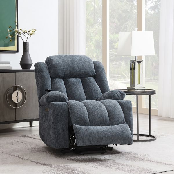 Blue Chenille Omarion Power Recliner W/Lift & Heating & Massage LV02996 By ACME