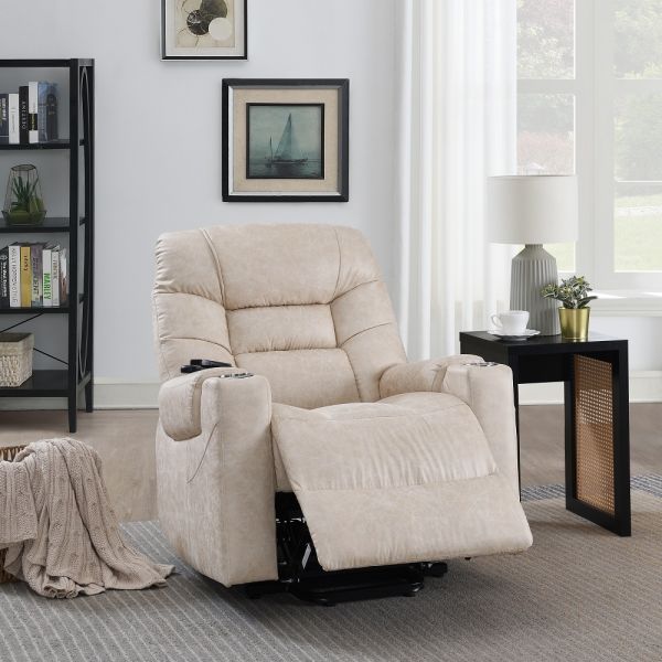 Light Gray Leather Aire Nairi Power Recliner W/Lift & Heating & Massage LV02995 By ACME