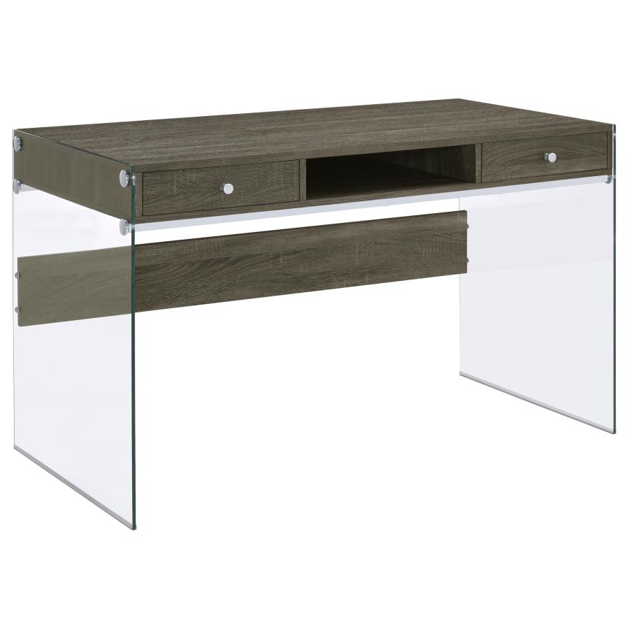 Dobrev 2-drawer Writing Desk Weathered Grey and Clear 800818 by Coaster Furniture