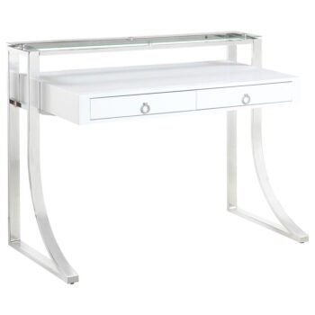 Gemma 2-drawer Writing Desk Glossy White and Chrome by Coaster Furniture
