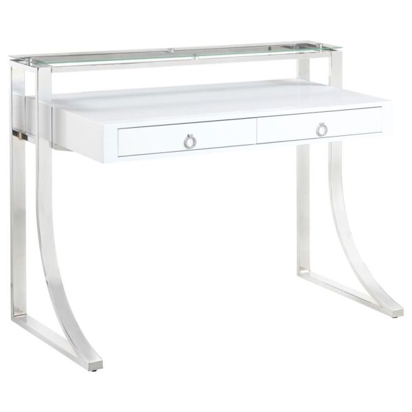 Gemma 2-drawer Writing Desk Glossy White and Chrome by Coaster Furniture 4