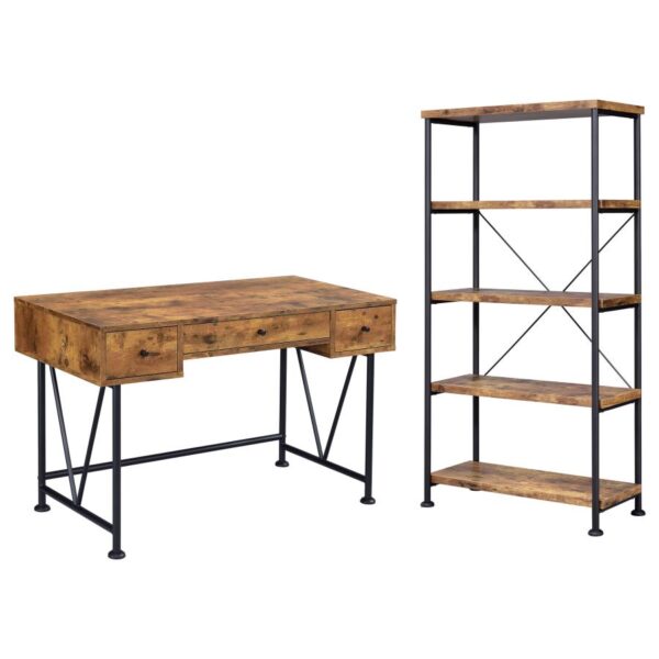 Analiese 2-piece 3-drawer Writing Desk Set Antique Nutmeg and Black by Coaster Furniture 4