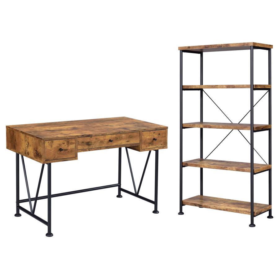 Analiese 2-piece 3-drawer Writing Desk Set Antique Nutmeg and Black by Coaster Furniture